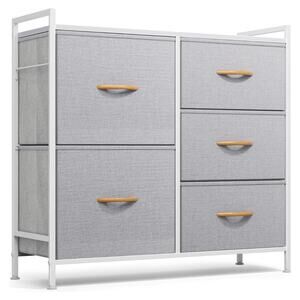 5 Drawers Dresser for Bedroom Organizer Storage Drawers Fabric Grey White